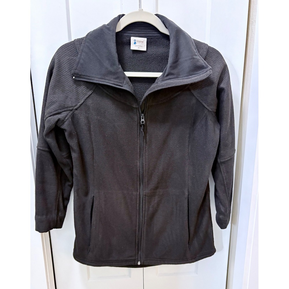 Alpine Design Womens Waffle Grid Fleece Jacket Full Zip Black Charcoal Size M
